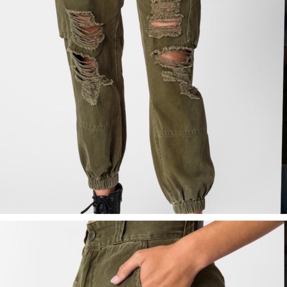Olive Distressed Jogger Jeans